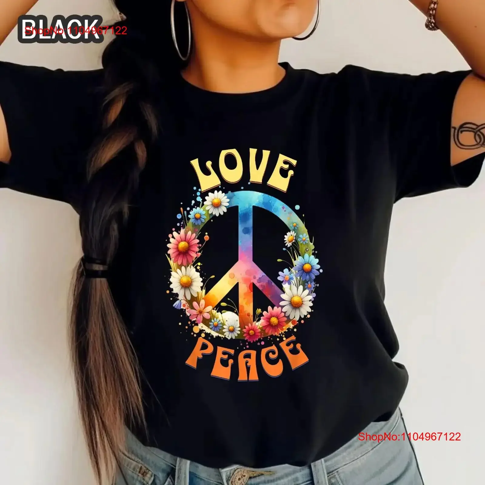 

Peace Love Hippie T Shirt 60s 70s Tie Dye Costume Groovy vintage Washed Breathable Top For Everyday Wear Comfortable Casual