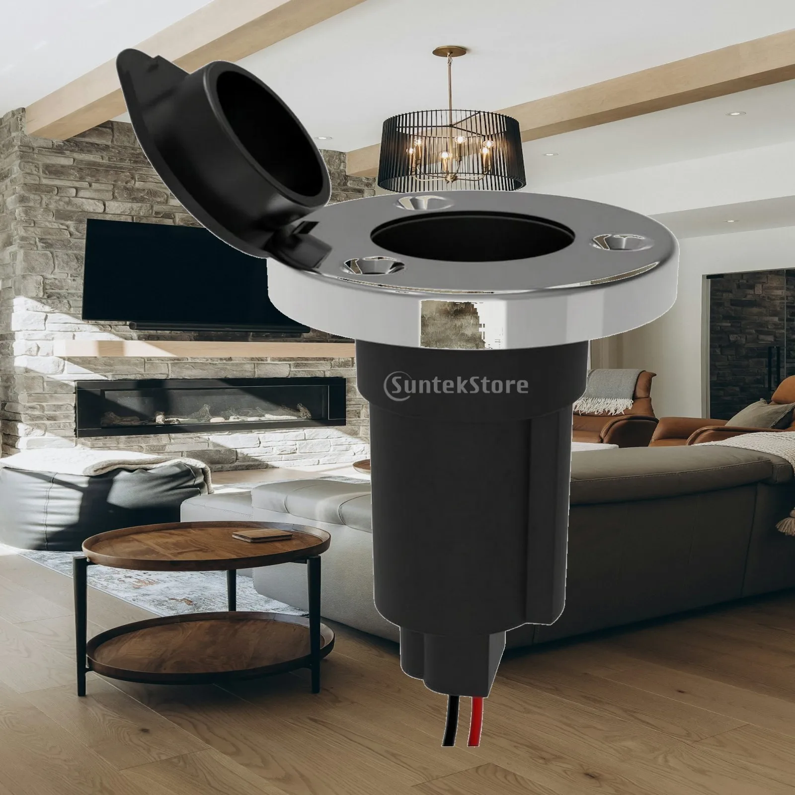 Flush-Mount Boat Lamp Socket Base | Stainless Steel Flange, Pre-Wired Connection, Light Base with guard Cap, for Boats