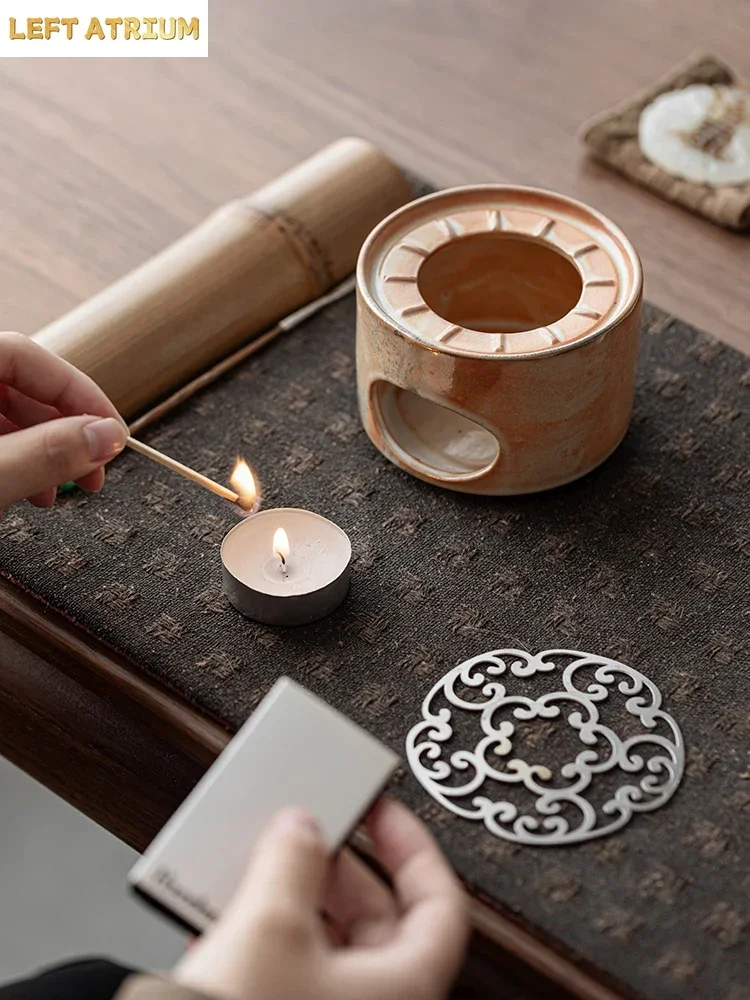 Wood-Burning Small Tea Brewing Stove Tea Warmer Candle Ceramic Heating Base Retro Tea Warmer Set