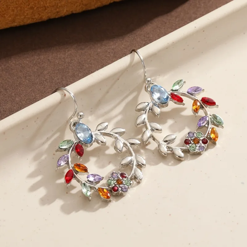 Luxury Sparkling Colored Synthetic Zirconia Wreath Hook Earrings for Women Elegant Fashion Banquet Anniversary Fine Jewelry Gift