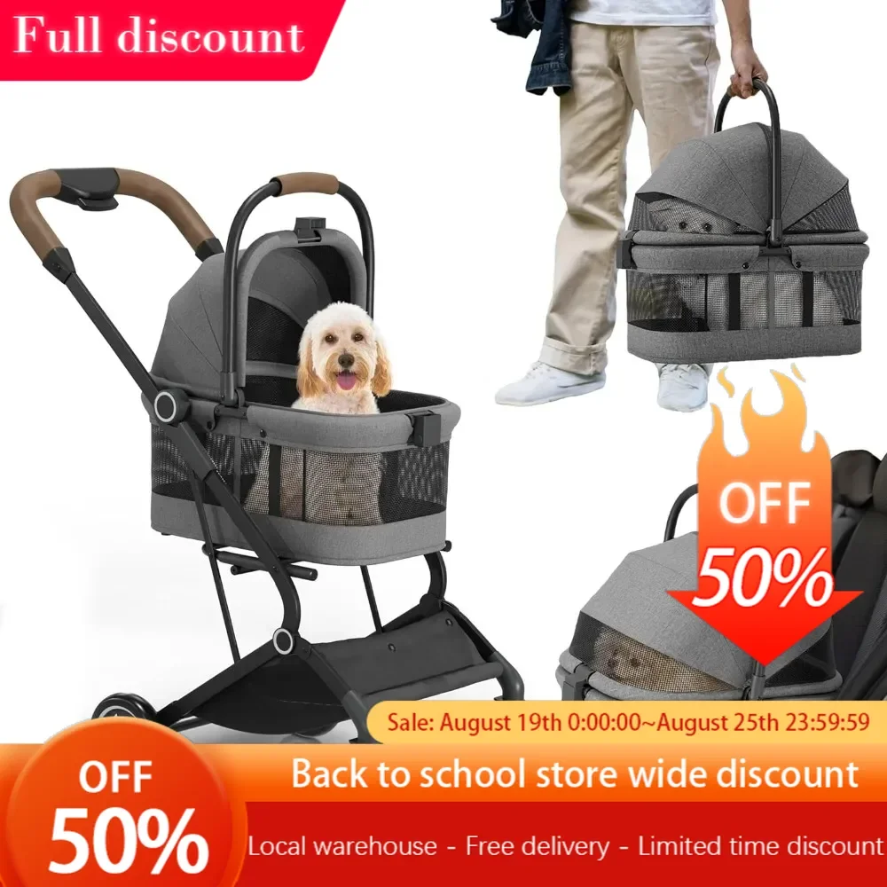 Pet Car, 3-in-1 with Detachable Carrying Basket, Storage Basket, and 16KG Suitable for Travel and Jogging, Pet Car