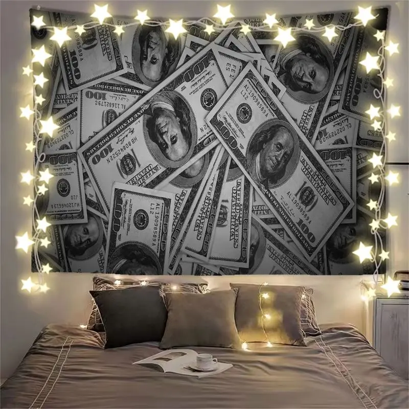 VIKAMA Full Cover Dollar Bill Cash Pattern Wall Tapestry Hanging Decor Bedroom Dorm Aesthetic Money Rich Art Soft Durable Cozy