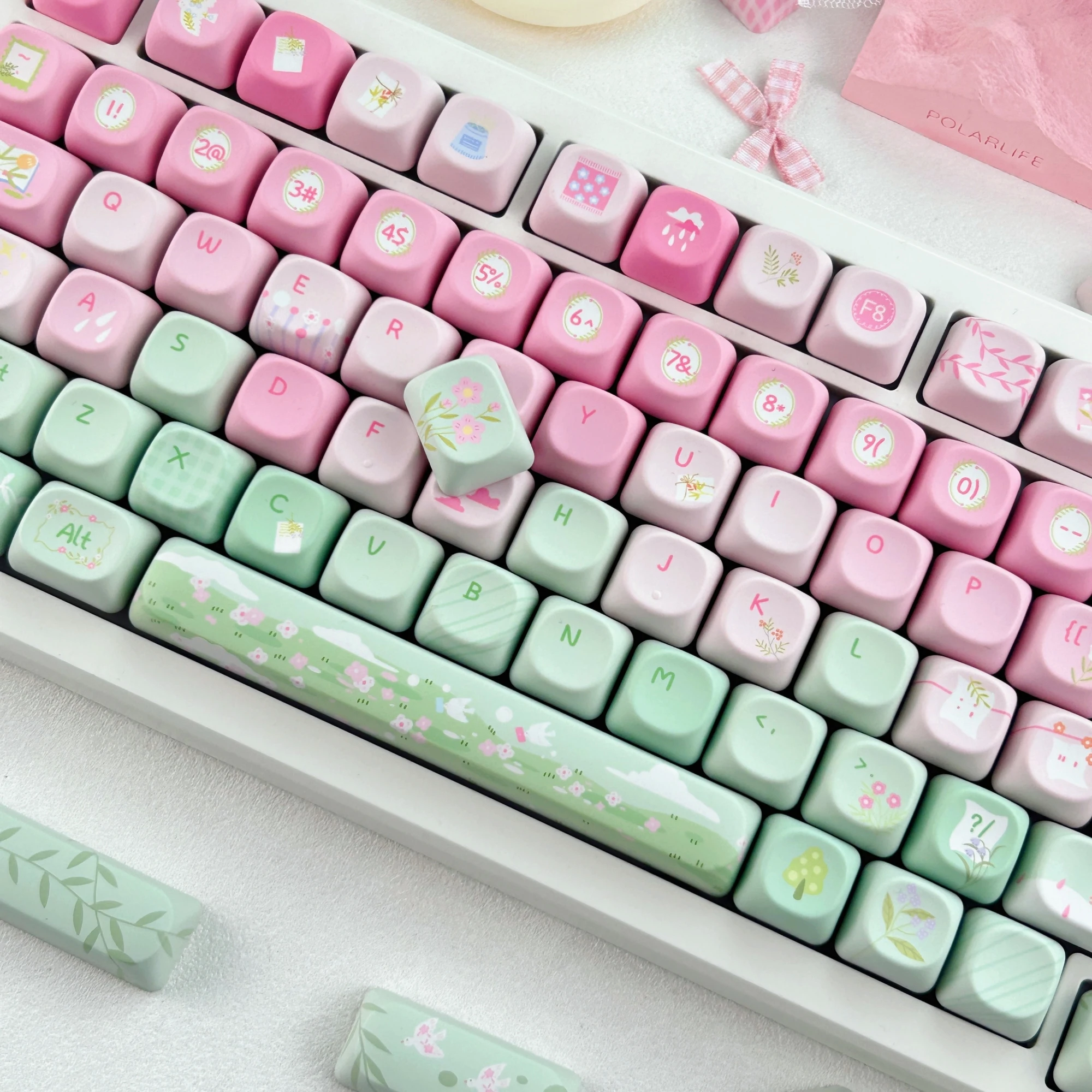 MAIMOOO Spring Story Keycap Korean Russian MOA/Cherry Profile PBT Custom Pink Green Cute Bird Flower Mechanical Keyboard Keycaps