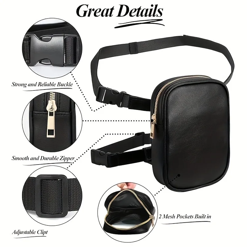Gürteltasche für Outdoor-Wandern Motorrad Trendige Stilvolle Schwarze Damen-Hüfttasche Leder Coole Mädchen-Tasche – Detail 3
