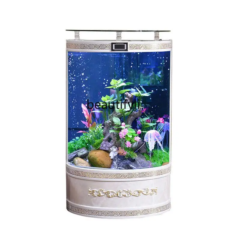 Fish Tank Living Room Small Change Water Floor Medium and Large Glass Ecological Aquarium Cylindrical