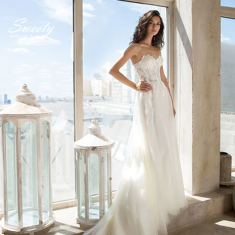 Vestido De novia sencillo De gasa, corte en A, largo hasta el suelo, cuello en V, apliques sin mangas, corte en A, batas De boda con botones