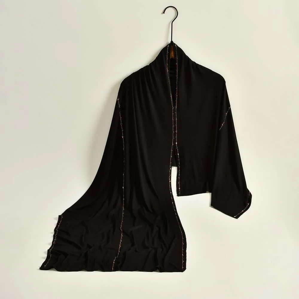 

Elastic Colorful Beaded Headscarf Hijab Breathable Printed Tail Turban Indian Style Solid Color Chiffon Large Shawl Couple