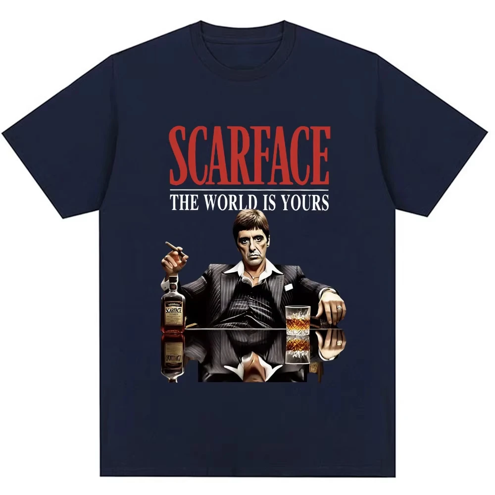 Tony Montana Scarface T-Shirt The World Is Yours Herrenbekleidung Hip Hop Vintage Kurzarm-Baumwoll-T-Shirt Unisex Fashion Street – Detail 6