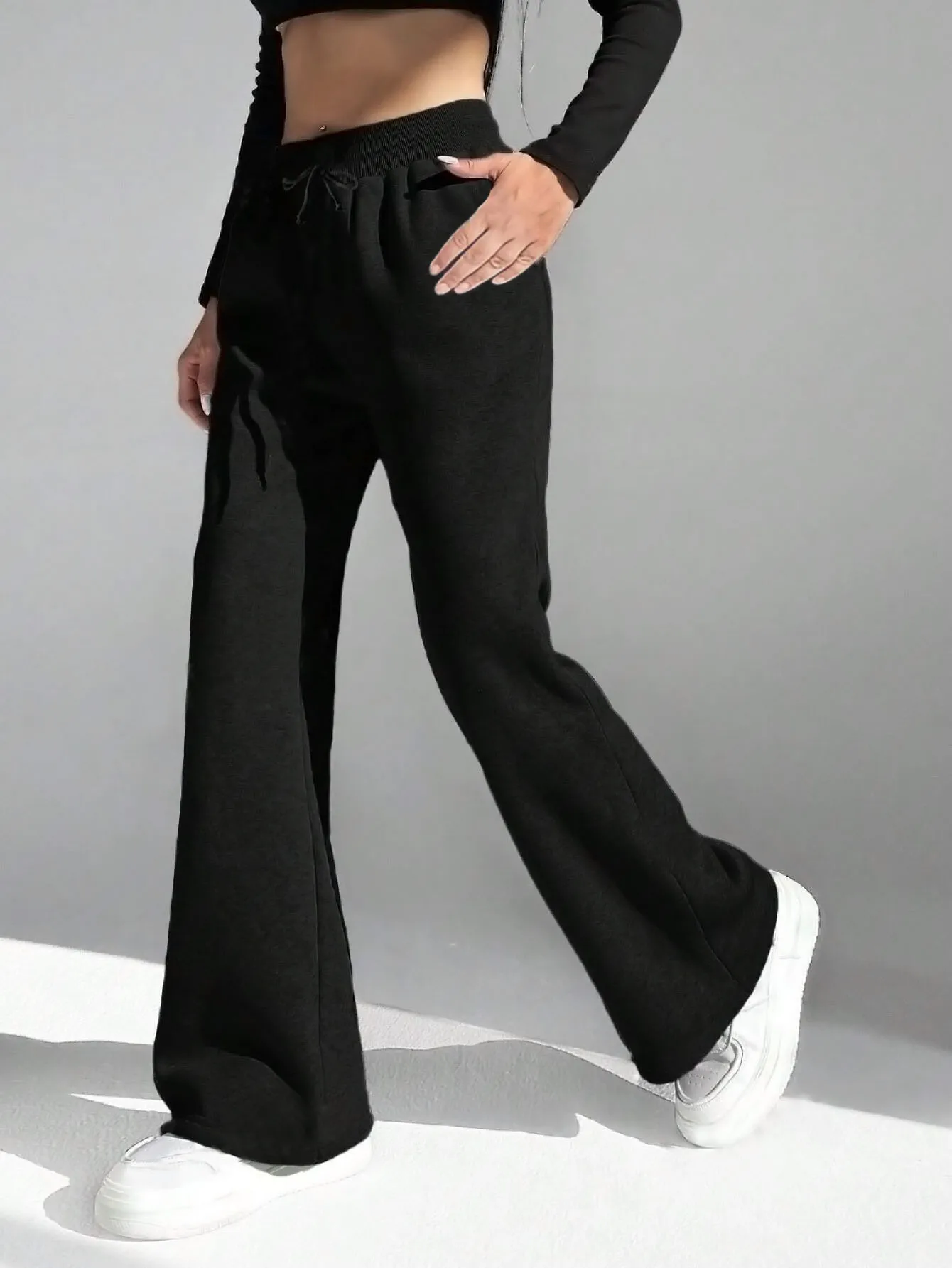 Flare Pants Women Streetwear  high waist Sweatpants Fall Winter Korean Baggy All Match fake drawstring Sports Trousers New