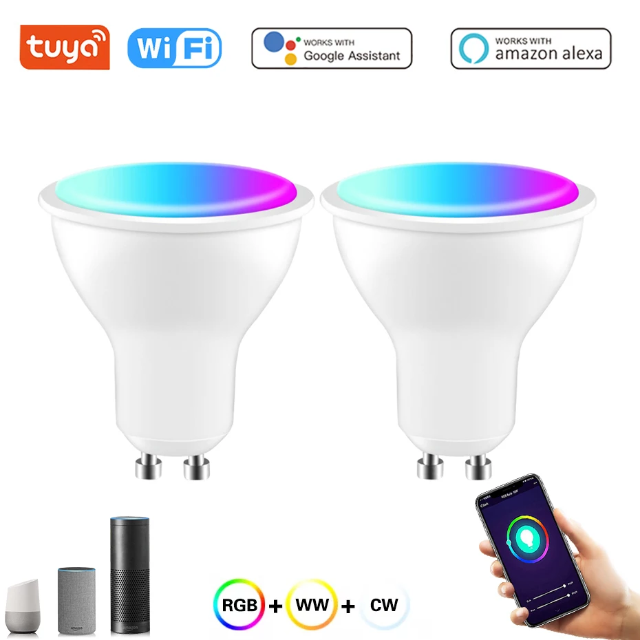 

WiFi RGB LED Lights Bulb Smart GU10 8W Dimmable Lamp 110V 220V Tuya Spotlight 1/2/4Pcs Voice Control Alexa For Home Room Deror