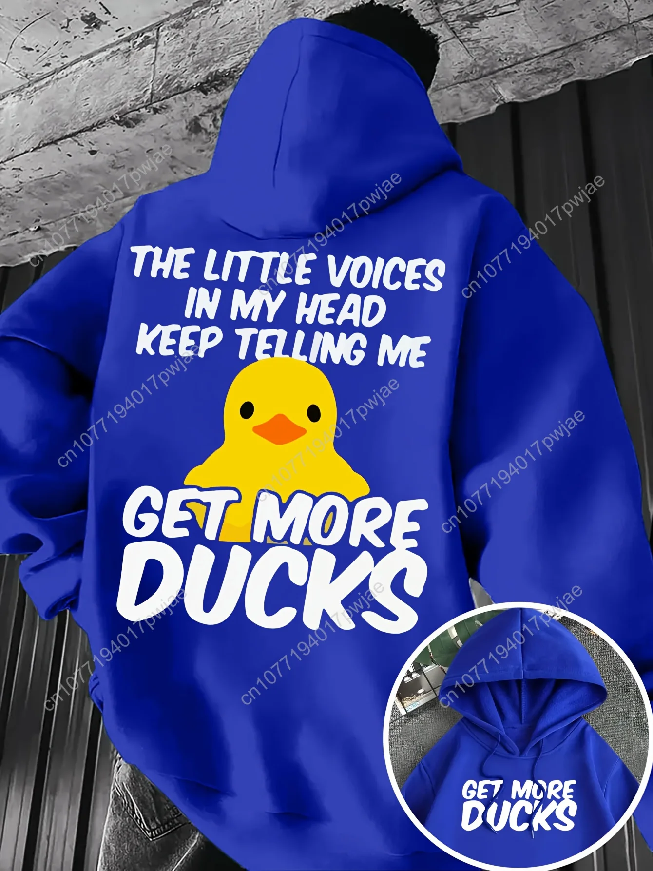Moletom com capuz gráfico de pato engraçado masculino com slogan "Get More Ducks" – Moletom de inverno 100% poliéster engrossado, bolso canguru e dra