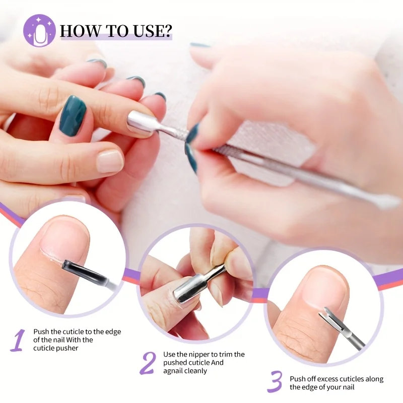 3pcs เจลเล็บชุดเครื่องมือกําจัด Cuticle Pusher,Dual-Ended Dead Light เล็บ Pusher, และเจล Polish Remover สําหรับเล็บ Art