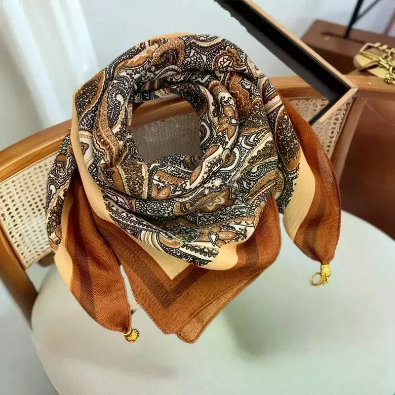 Women’s All-Match Shawl 70*70cm Retro Silk Scarf with Unique Magnetic Buckle Fashionable Neck Wrap Headscarf Accessory Present