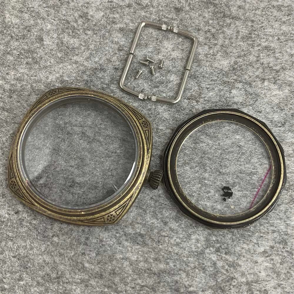 Caixa esculpida em aço inoxidável de 45mm, caixa de relógio polido com corda manual para movimento eta6497 eta6498 fit 36mm dial 26mm pulseira de banda