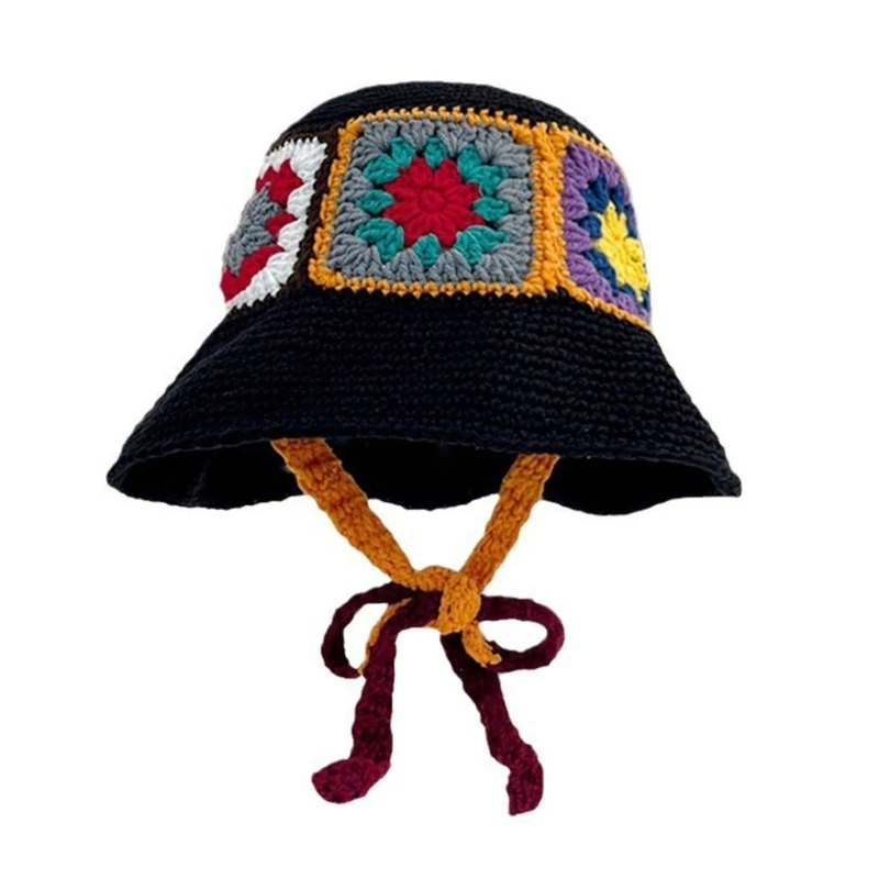 

Handmade Colorful Hat Handwoven Flower Crocheted Hat for Music Festival Stylish Flower Fisherman Hat