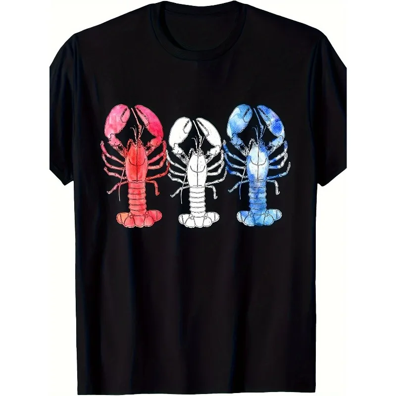

Red White Blue Lobster Mens T-Shirt Patriotic Seafood Shirt for 4th of July BBQ Party Men Women Maine Gift Tee 2025 New