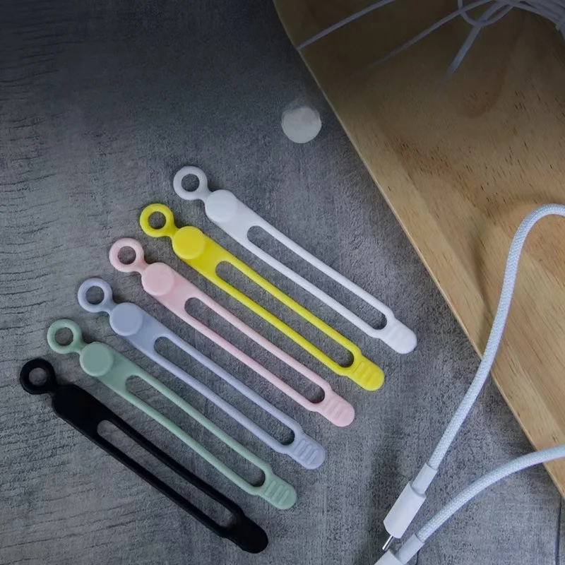 Cute Reusable Silicone Cable Ties, Elastic Wire Bundling Straps, Portable Travel Cord Organizer for Charging & Earphone Cables
