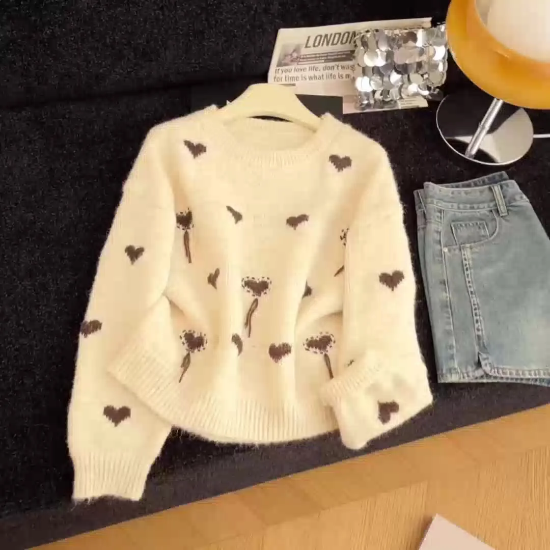 

Women's Apricot Pullover Sweater Korean Style 2000s Vintage Long Sleeves O-Neck Cozy Cashmere Sweater For Women Clothes Spring