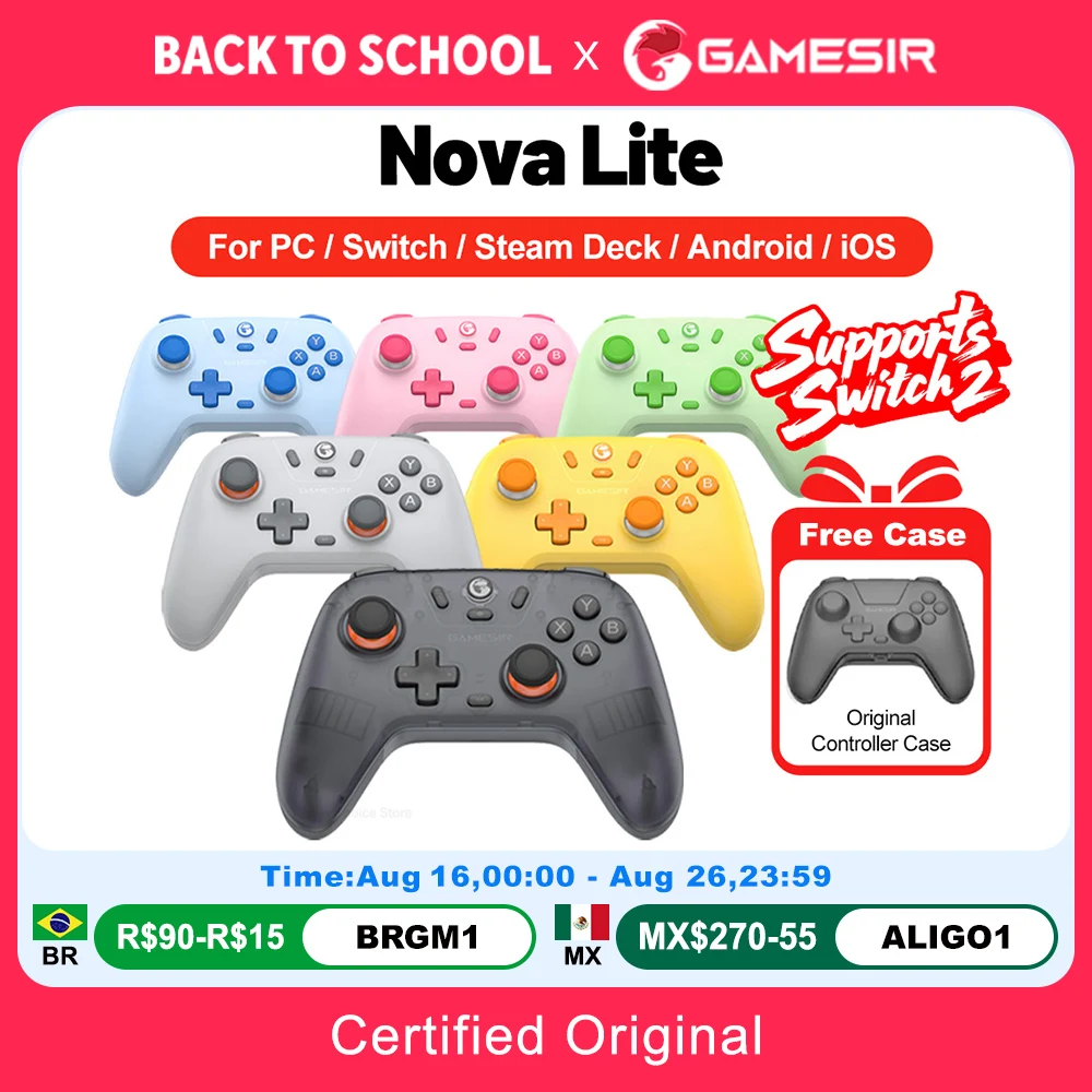 Gamepads Gamesir Nova Lite para PC, Nintendo Switch 2, Switch OLED e Lite, com Bluetooth e Joysticks Hall Effect, compatíveis com Windows 10 e 11