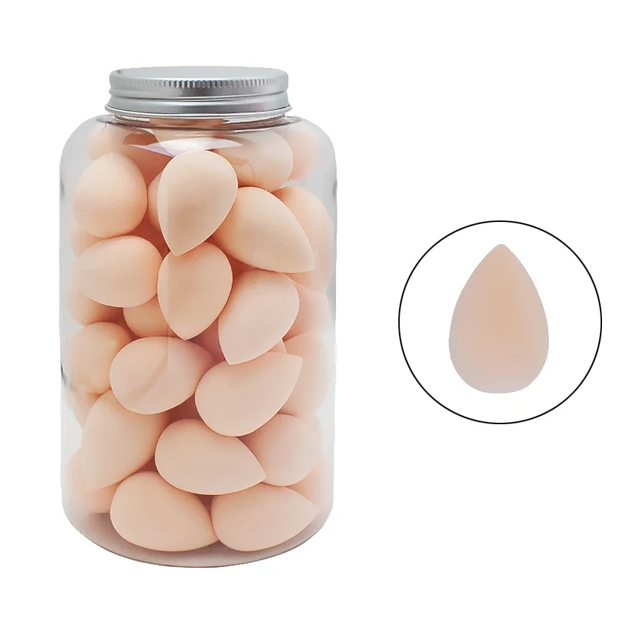 50 pezzi mini spugna di bellezza uovo goccia d'acqua piccolo trucco uovo soffio di polvere strumenti cosmetici combinati asciutti e bagnati con scatola di immagazzinaggio
