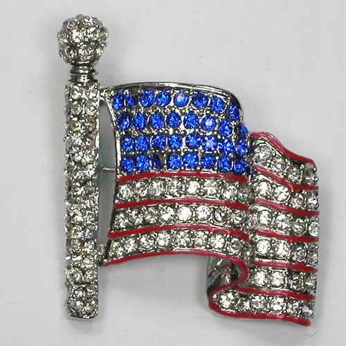 

Fashion jewelry gift brooch blue clear Rhinestone enamell USA FLAG Pin brooches C355