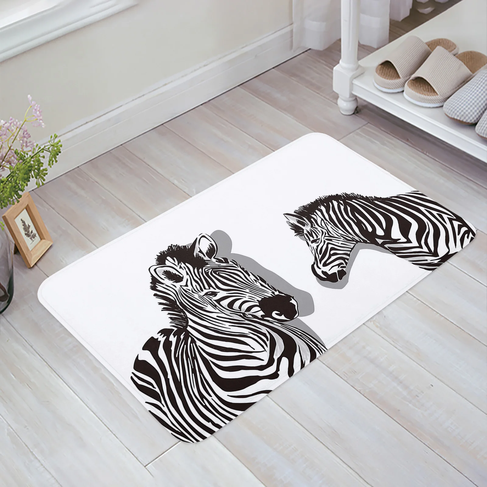 

Two Zebras Black White Bathroom Mat Corridor Carpet Kitchen Mat Entrance Door Mats Welcome Room Floor Prayer Rug Doormat