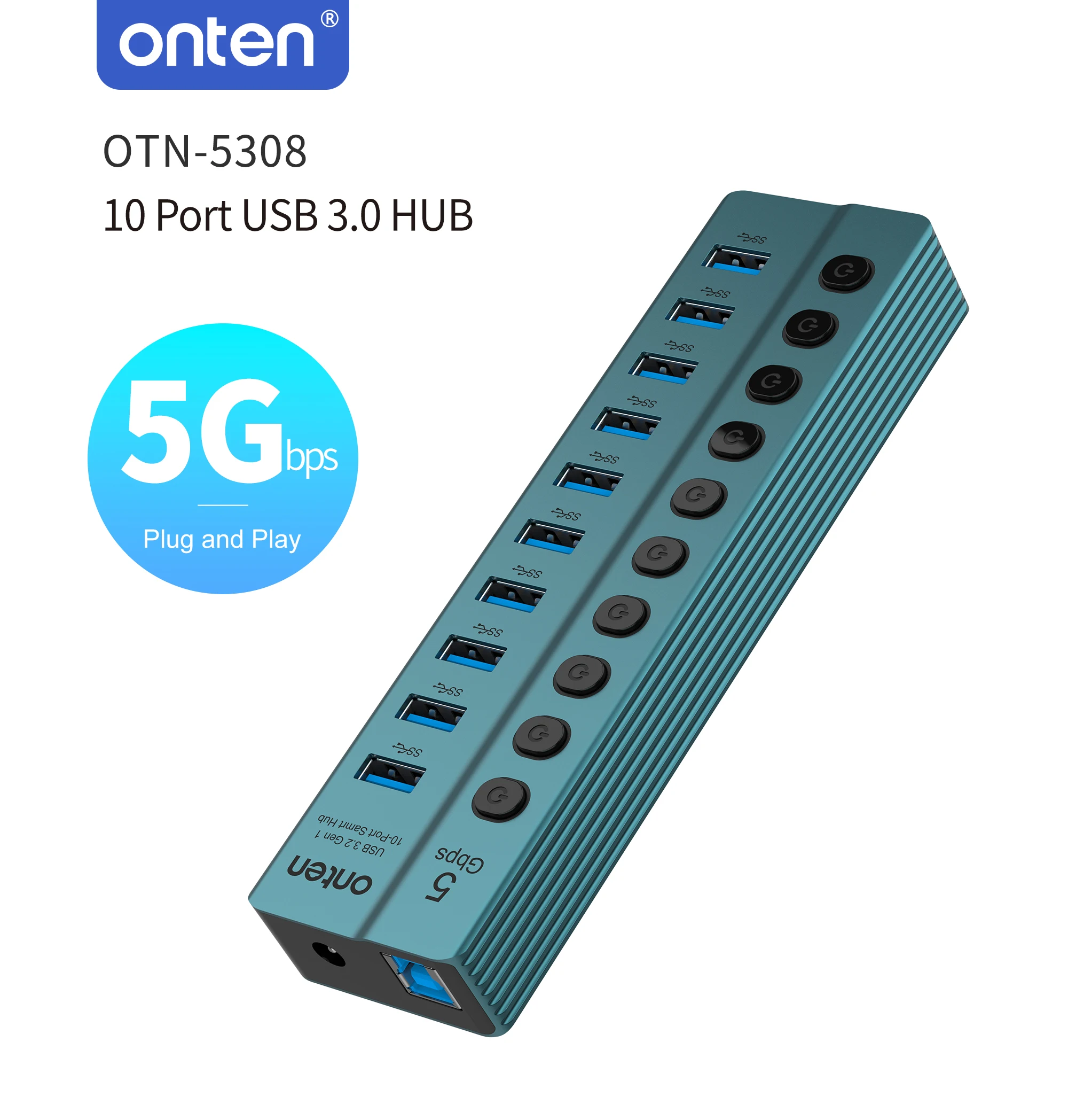 ONTEN Original OTN-5308 10 Port USB 3.0 HUB  With Individual Power Switches