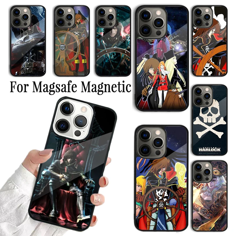 Phone Case For iPhone 16 15 14 13 12 Mini 11 Pro Max Plus Magsafe Magnetic Wireless Charging Cover Space Pirate Captain Harlock