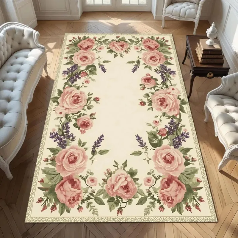 

Colorful Boho Rug Decor Living Room Bedroom Rug Home Decoration Retro Carpet Rose Flowers