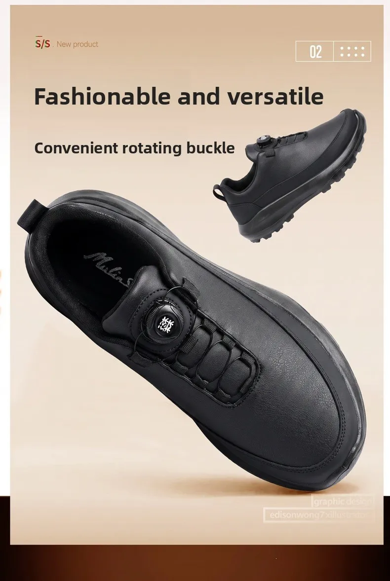 Herren-Freizeitschuhe mit Drehverschluss, Obermaterial aus Kunstleder, dicke, rutschfeste Sohle, wasserdicht, leicht, ideal für den täglichen Gebrauch und zum Spazierengehen im Freien. – Detail 2