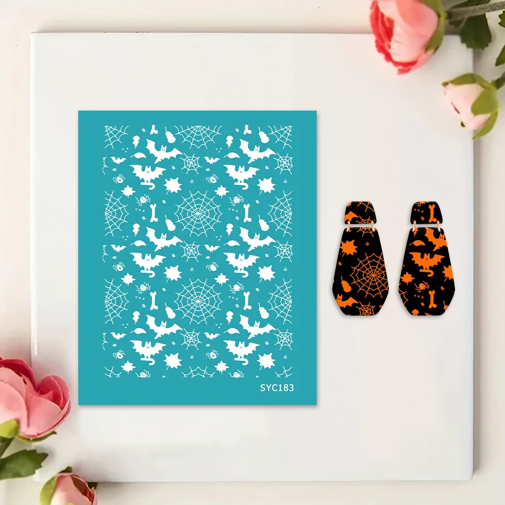

Reusable Christmas & Halloween Themed Silkscreen Stencils for Polymer Clay, Holiday Jewelry Making Tools with Festive Patterns