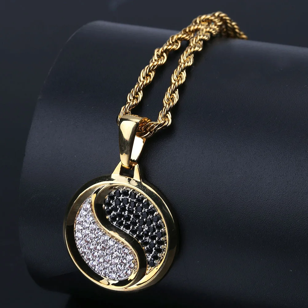 Tai Chi Pattern Shape Poles Gossip Iced Out Bling Bling Pendant Necklace Mirco Pave Prong Setting Fashion Hip Hop Jewelry BP214