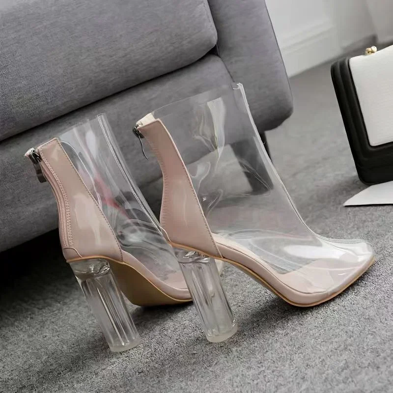 2023 New Women's Shoes Transparent PVC High Heels Girls Fashion Nightclub Sexy High Heel Boots Women's Waterproof Rain Boots