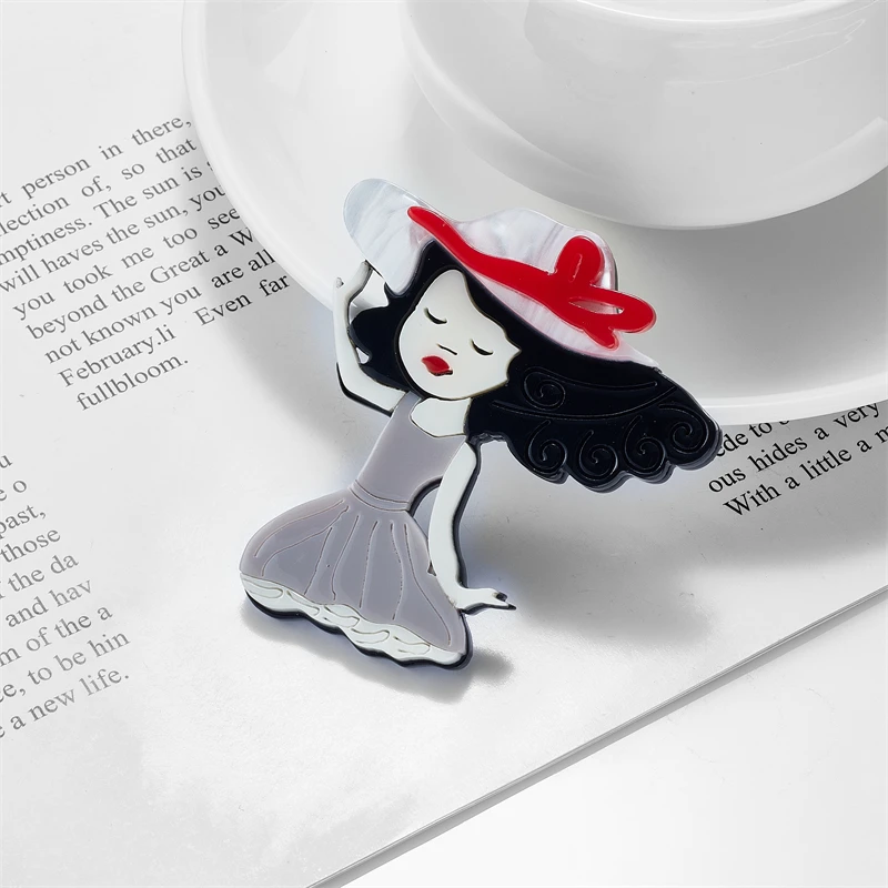 YAOLOGE Acrylic Cute Sexy Lady Girl Brooches For Women Kids New Cartoon Figure Badges Pins Accessories Jewelry Birthday Gift