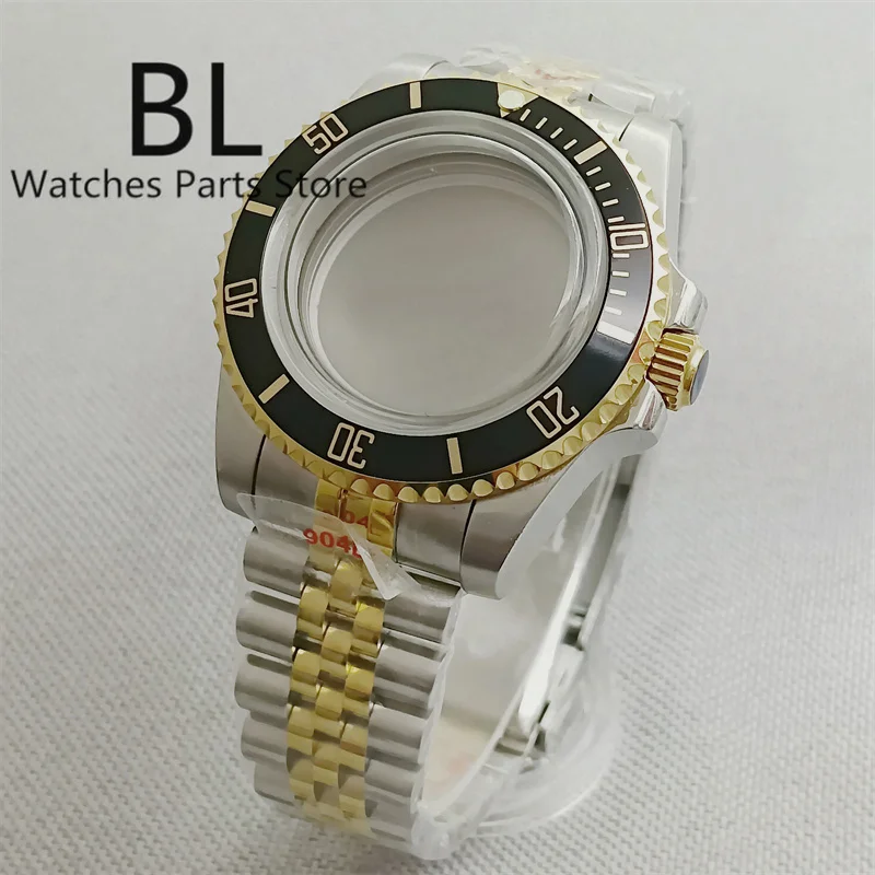 BLIGER 40mm Watch Case Silver Yellow Gold Case Stainless Steel Strap Slide Lock Domed Glass Retro Bezel Fit NH34 NH35 ETA Miyo