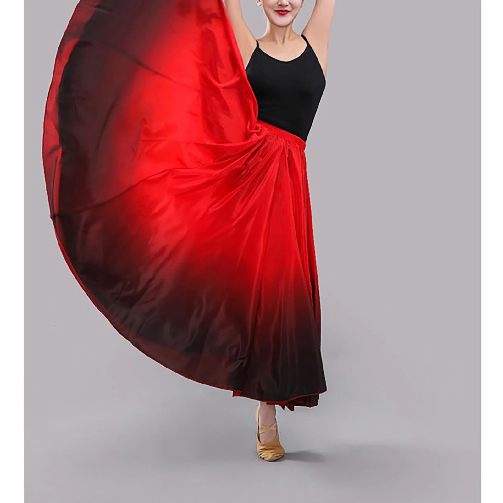 Women's Spanish Dance Long Skirts Flamenco Ballroom Dance Wear Stage Performance Costume Contract Color Wide Hemline Skirts 360D