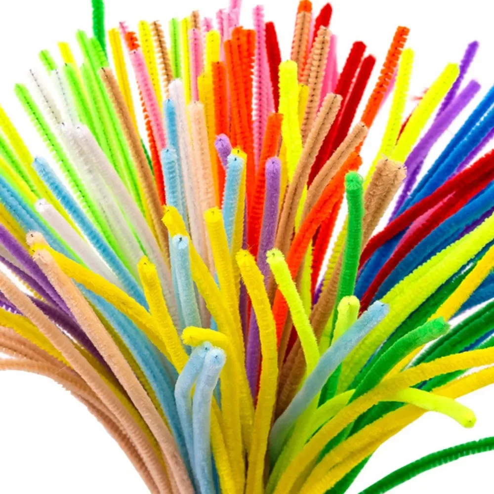 100 PC Plush Stick สีสัน Chenille ลําต้นท่อทําความสะอาดตุ๊กตา Tinsel Stem สาย Twist Stick ผม DIY CRAFT ของเล่นเพื่อการศึกษา