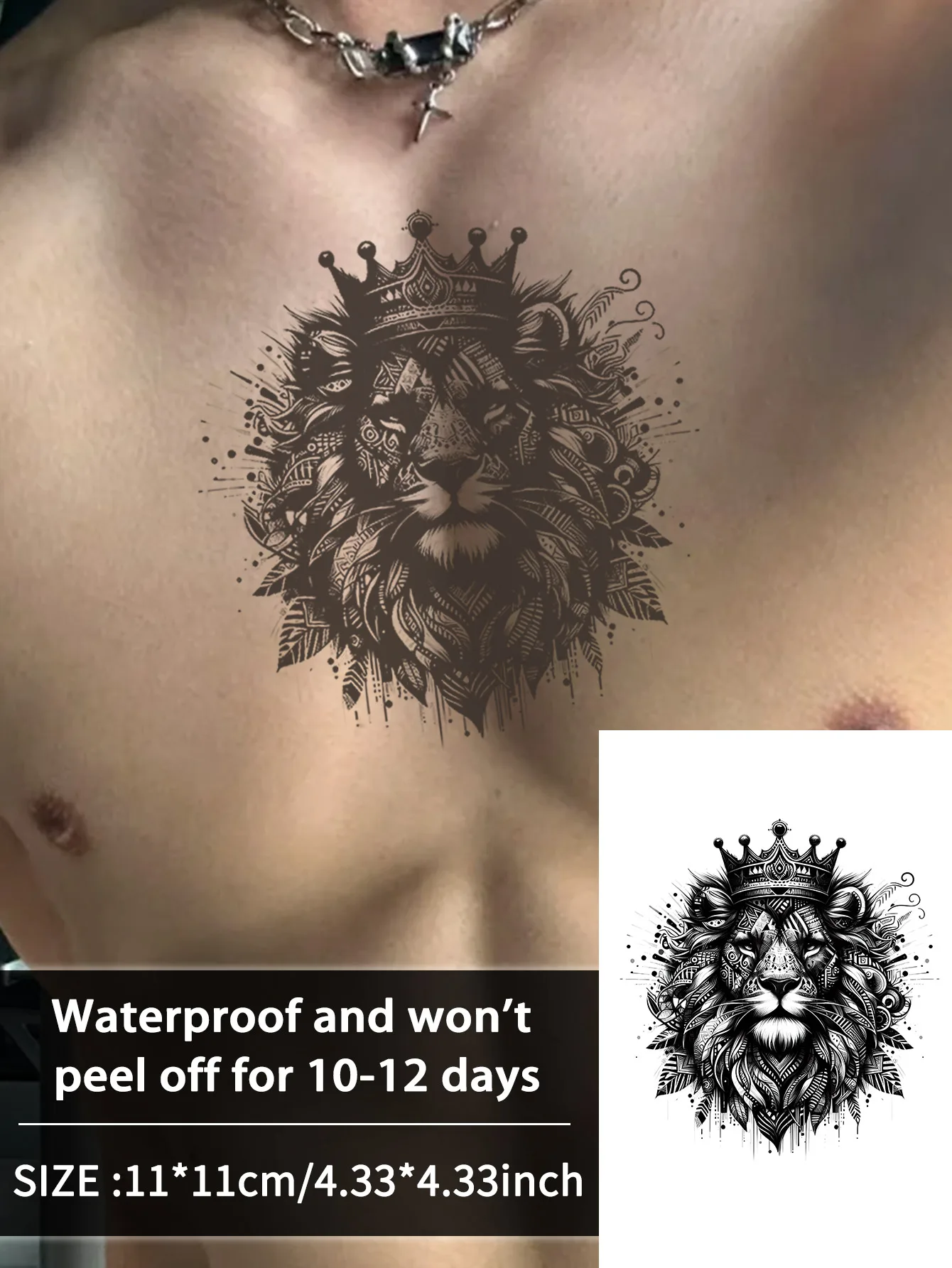 Beast and Lion Waterproof Temporary Tattoo Sticker, Lasts 1-2 Weeks, Realistic Semi-Permanent Fake Tattoo