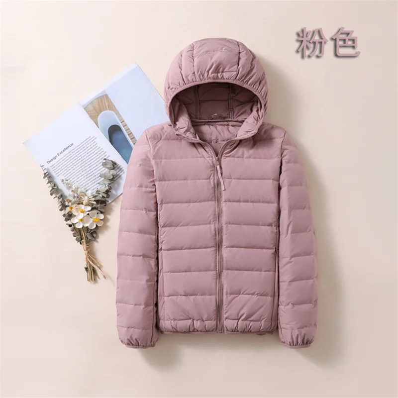 2024 Autumn Winter Slim Hooded Down Jacket Women Ultra Light Thin White Duck Down Coat Ladies Warm Short Bigsize Puffer Parkas