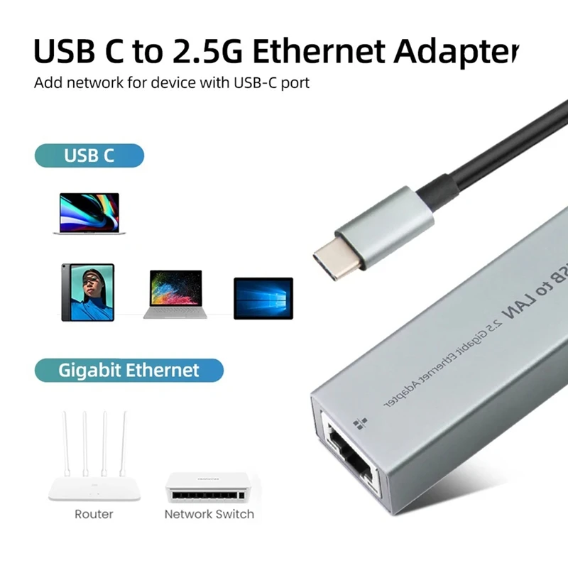 2500Mbps USB Network Adapter Ethernet Adapter 2.5Gbps Gigabit Lan USB C To RJ45 Network Card For Laptop Windows