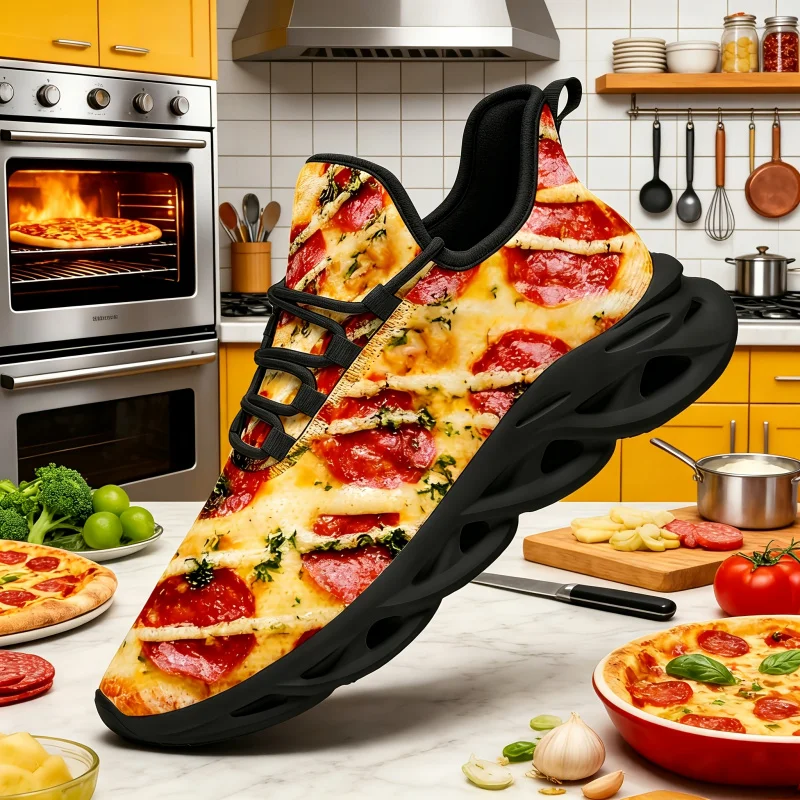 Nouveau modèle 2026 pour femmes et hommes, baskets avec motif pizza sur toute la surface, chaussures décontractées unisexes tendance et polyvalentes, uniques et distinctives
