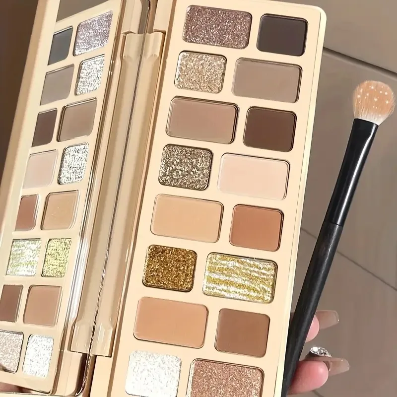 لوحة ظلال عيون كهرمانية مكونة من 16 لونًا، لمسة نهائية غير لامعة ولامعة باللون الأصفر والبني وألوان أرضية للمكياج المذهل مع مرآة #2