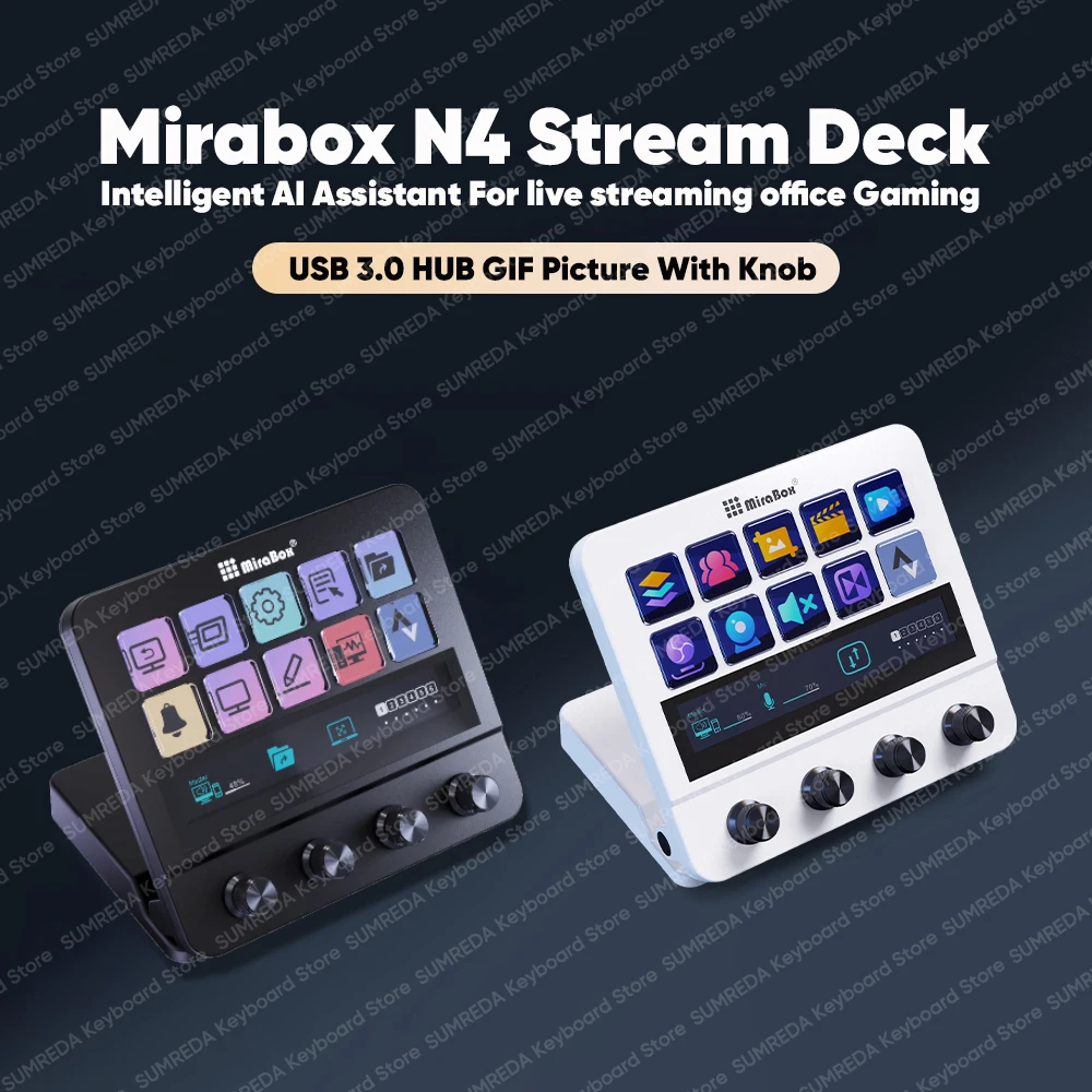 

Stream Deck Mirabox N4 с ручкой и кнопкой, живое содержание, креативная консоль, мини-клавиатура, Streamdeck, док-станция, настольный контроллер