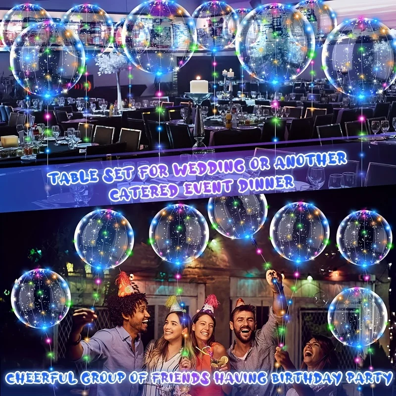 20pcs Set Bobo Balloons with LED Lights,20-Inch Transparent Bobo Balloons,for Parties,Weddings,Christmas,and Outdoor Decorations - view 5