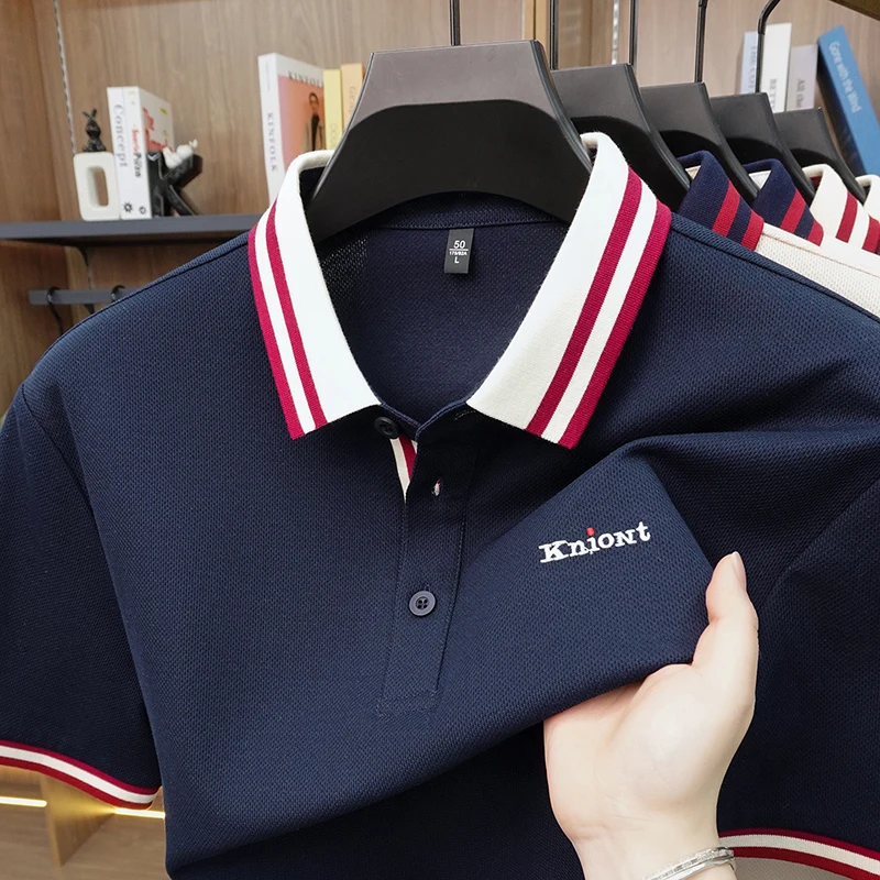 High end brand men summer short sleeve polo shirt personality color blocked lapel breathable comfort casual new fashion T-shirt