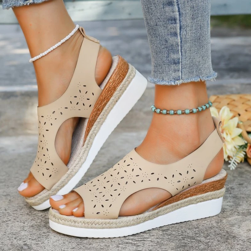 Women Sandals 2024 New Summer Wedges Platform Sandals Women Roman Mesh Comfortable Open Toe Beach Sandals Wedges Shoes for Women