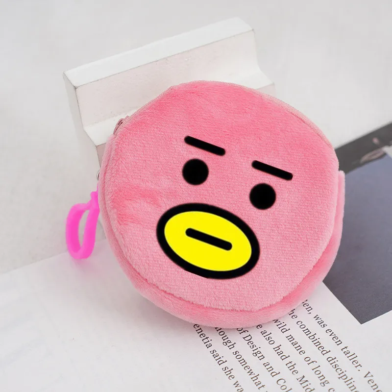 7Pcs Bt21 Round Face Mini Coin Purse Cartoon Travel Portable Cosmetic Bag Cute Wallet Daily Pendant Storage Bag Birthday Gift