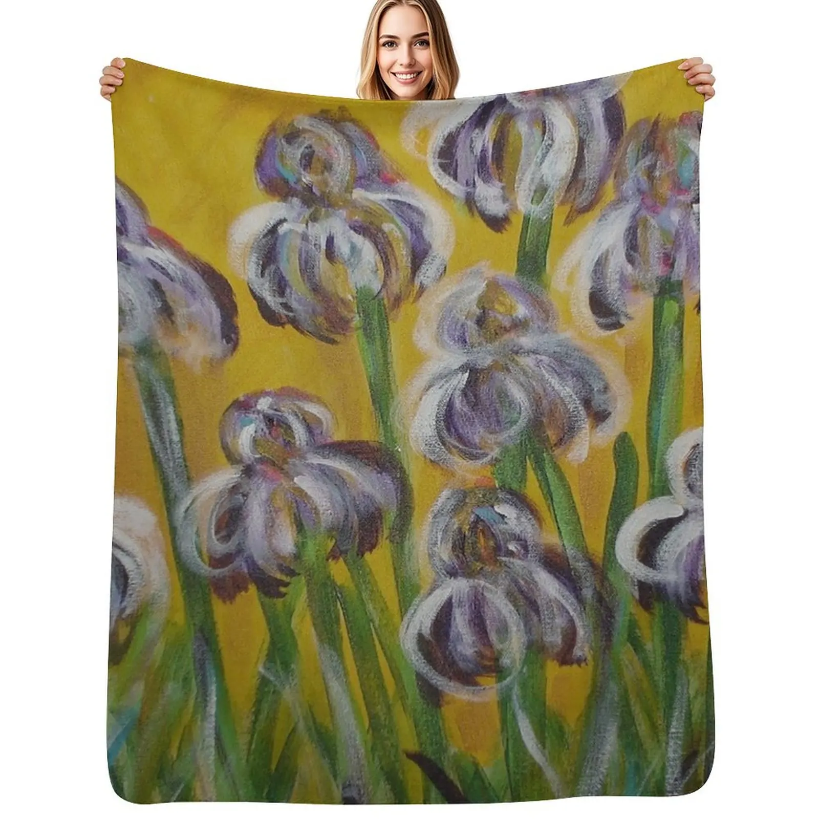 Iris in Yellow Throw Blanket cosplay anime Thermal manga Plaid on the sofa Hairys Beach Blankets