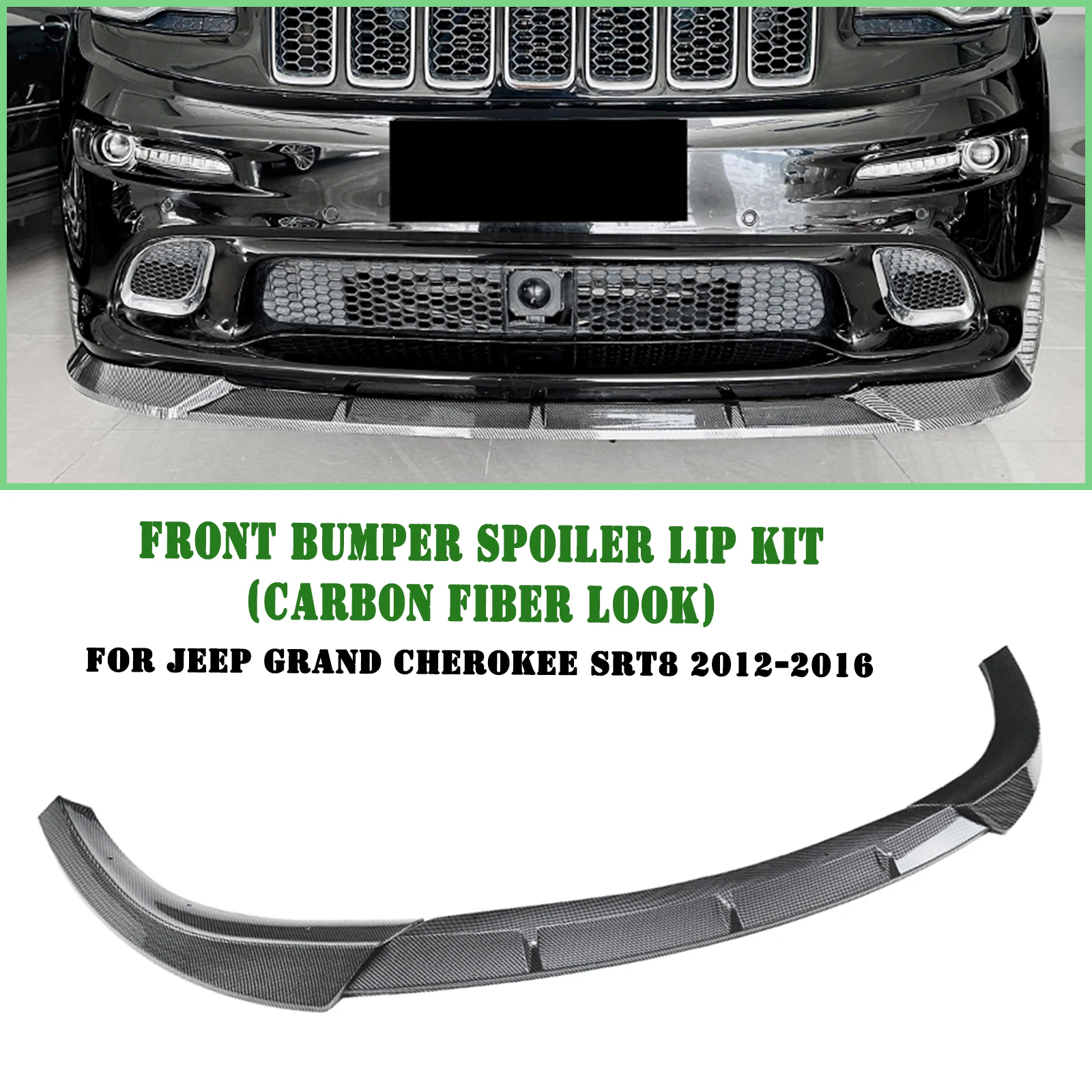 

For Jeep Grand Cherokee SRT8 2012-2016 Front Bumper Spoiler Lip Carbon Fiber Look/Gloss Black Lower Body Splitter Protector Kit