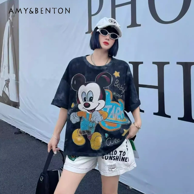 

Fashionable American Casual Simple Cartoon Short-sleeves T-shirt For Women's Loose And Versatile Stylish High Street Y2k Tees